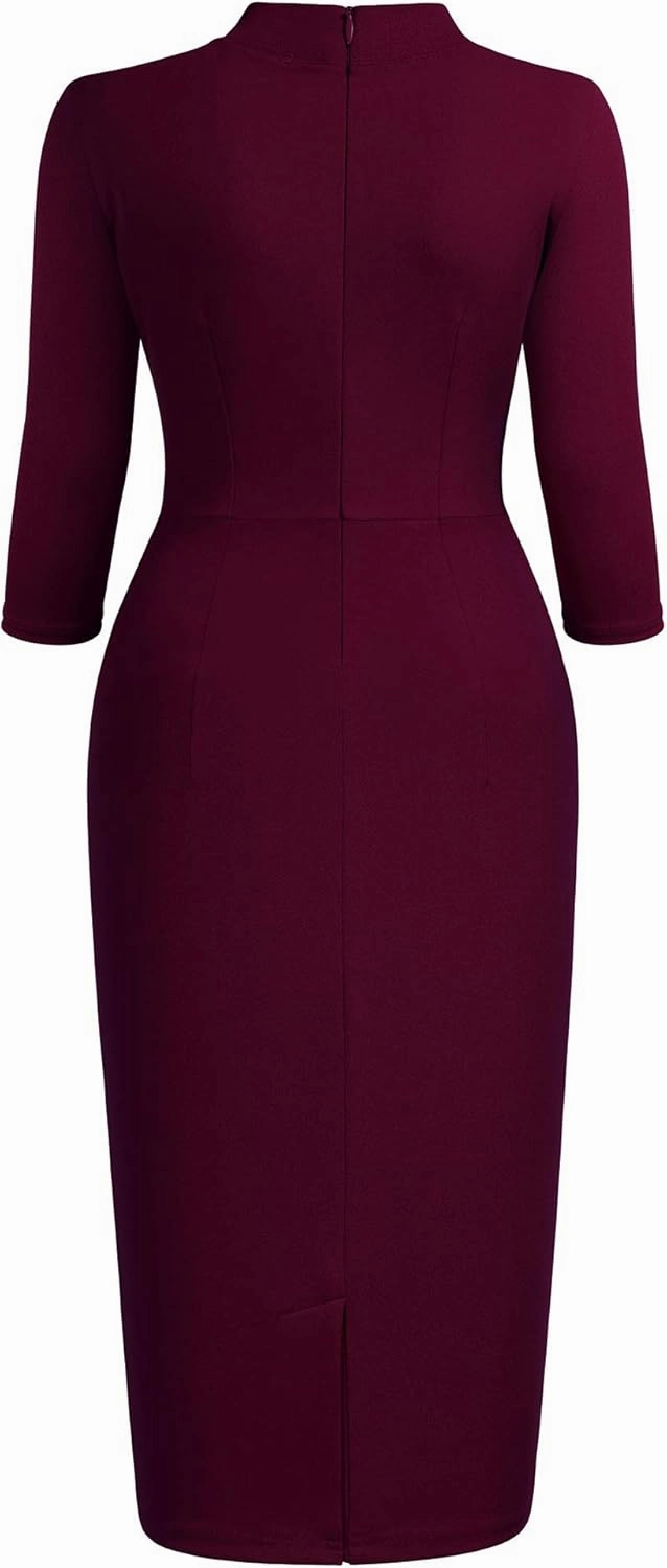 Miusol Women's Retro Half Collar Ruffle 2/3 Sleeve Cocktail Pencil Dress