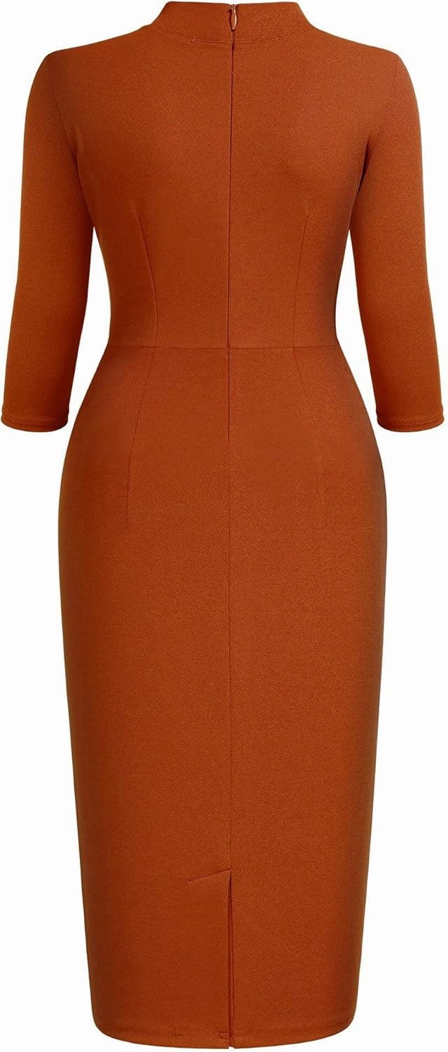 Miusol Women's Retro Half Collar Ruffle 2/3 Sleeve Cocktail Pencil Dress