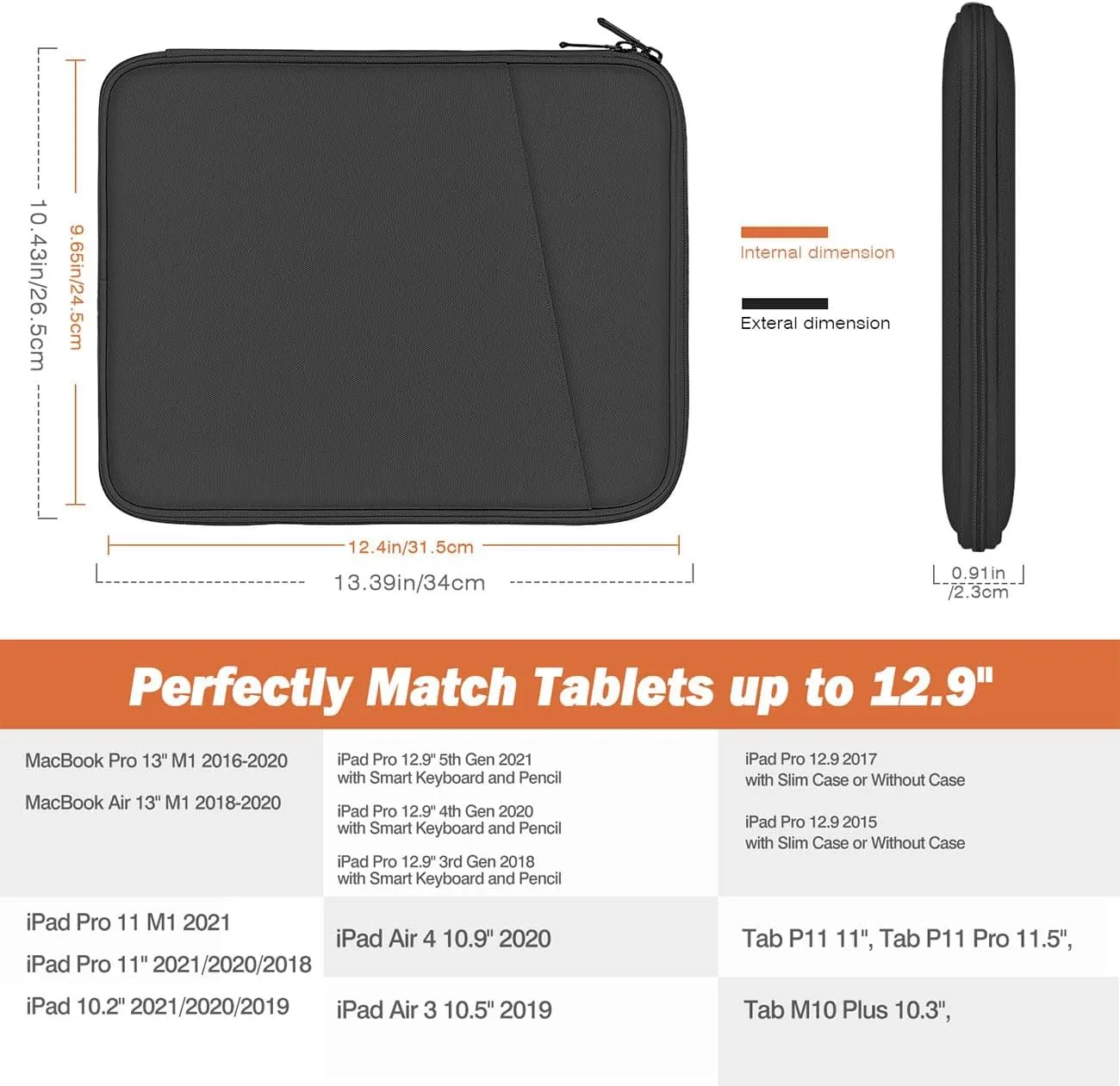 MoKo 12.9 Inch Tablet Sleeve Bag, Compatible with 13 Inch New iPad Pro M4 & Air M2 2024, iPad Pro 12.9 inch M2&M1, Galaxy Tab S8 /S9  12.4", Waterproof Bag Carrying Case with Pocket, Dark Gray