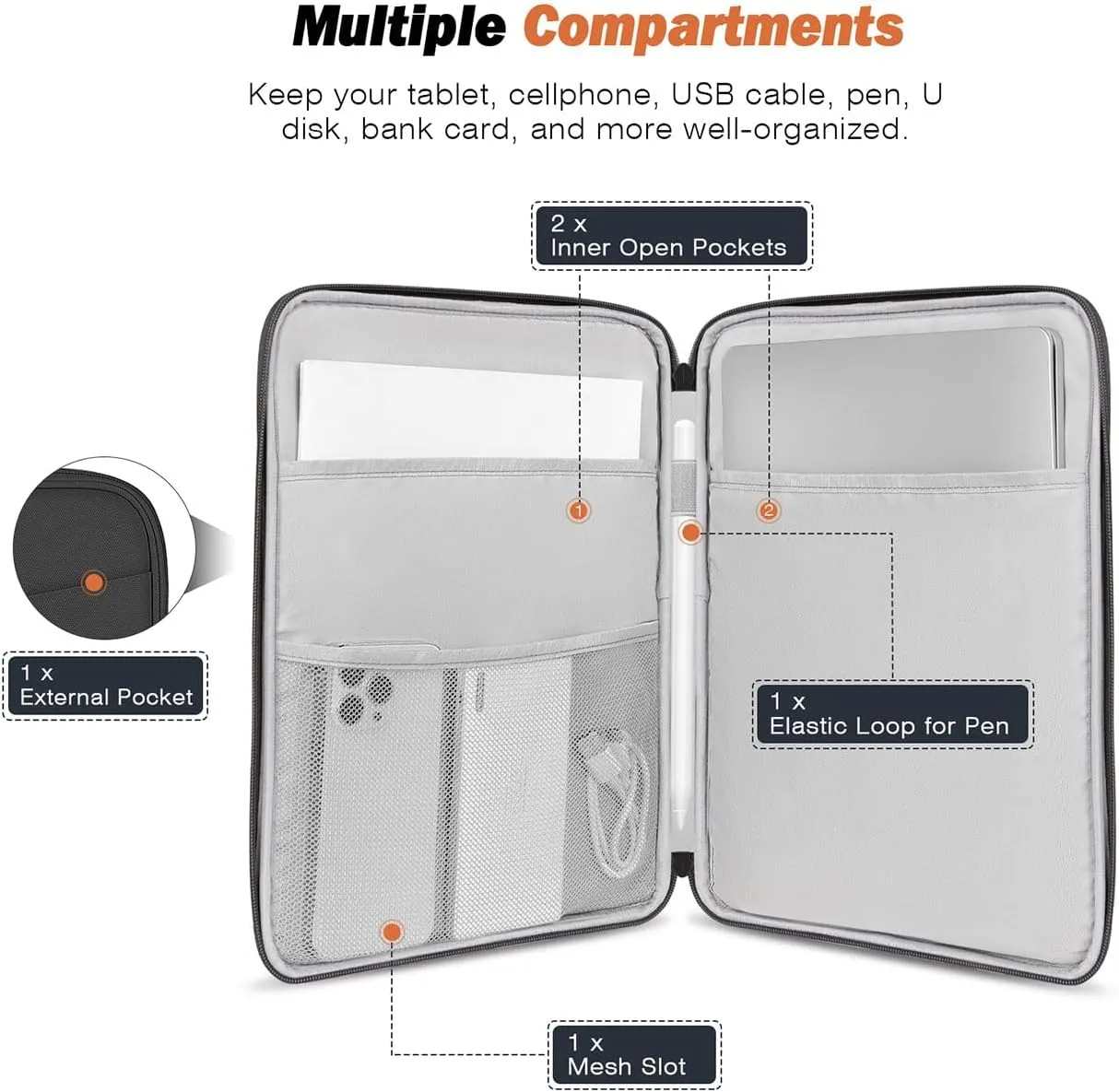 MoKo 12.9 Inch Tablet Sleeve Bag, Compatible with 13 Inch New iPad Pro M4 & Air M2 2024, iPad Pro 12.9 inch M2&M1, Galaxy Tab S8 /S9  12.4", Waterproof Bag Carrying Case with Pocket, Dark Gray