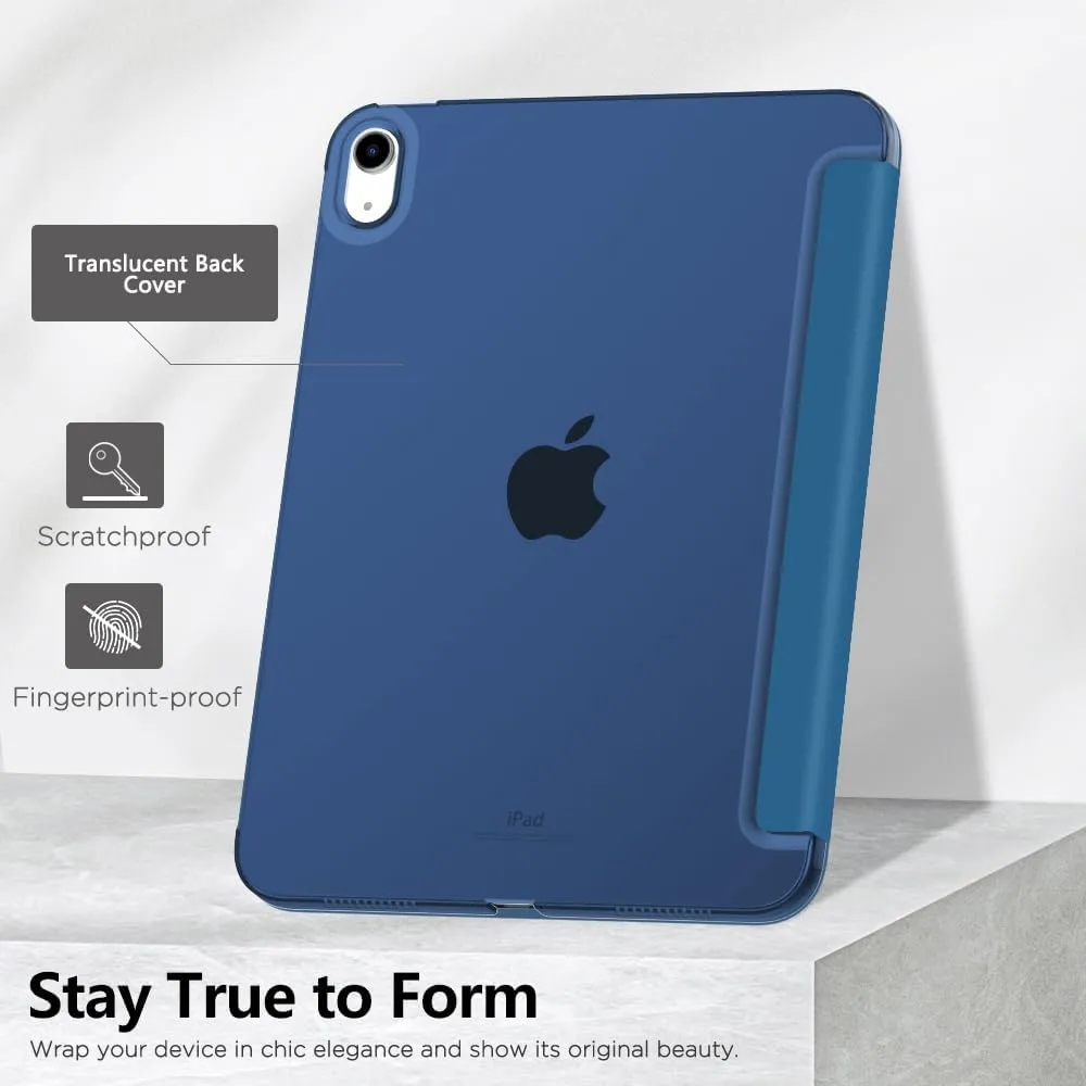 MoKo for iPad (A16) 11th Generation Case 11 Inch 2025, iPad 10th Generation Case 10.9 Inch 2022, Slim Stand Hard PC Translucent Back Shell Smart Cover, Support Touch ID, Auto Wake/Sleep, Dark Sea Blue