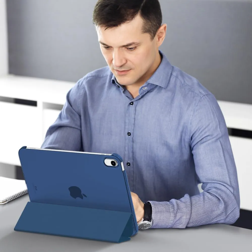 MoKo for iPad (A16) 11th Generation Case 11 Inch 2025, iPad 10th Generation Case 10.9 Inch 2022, Slim Stand Hard PC Translucent Back Shell Smart Cover, Support Touch ID, Auto Wake/Sleep, Dark Sea Blue