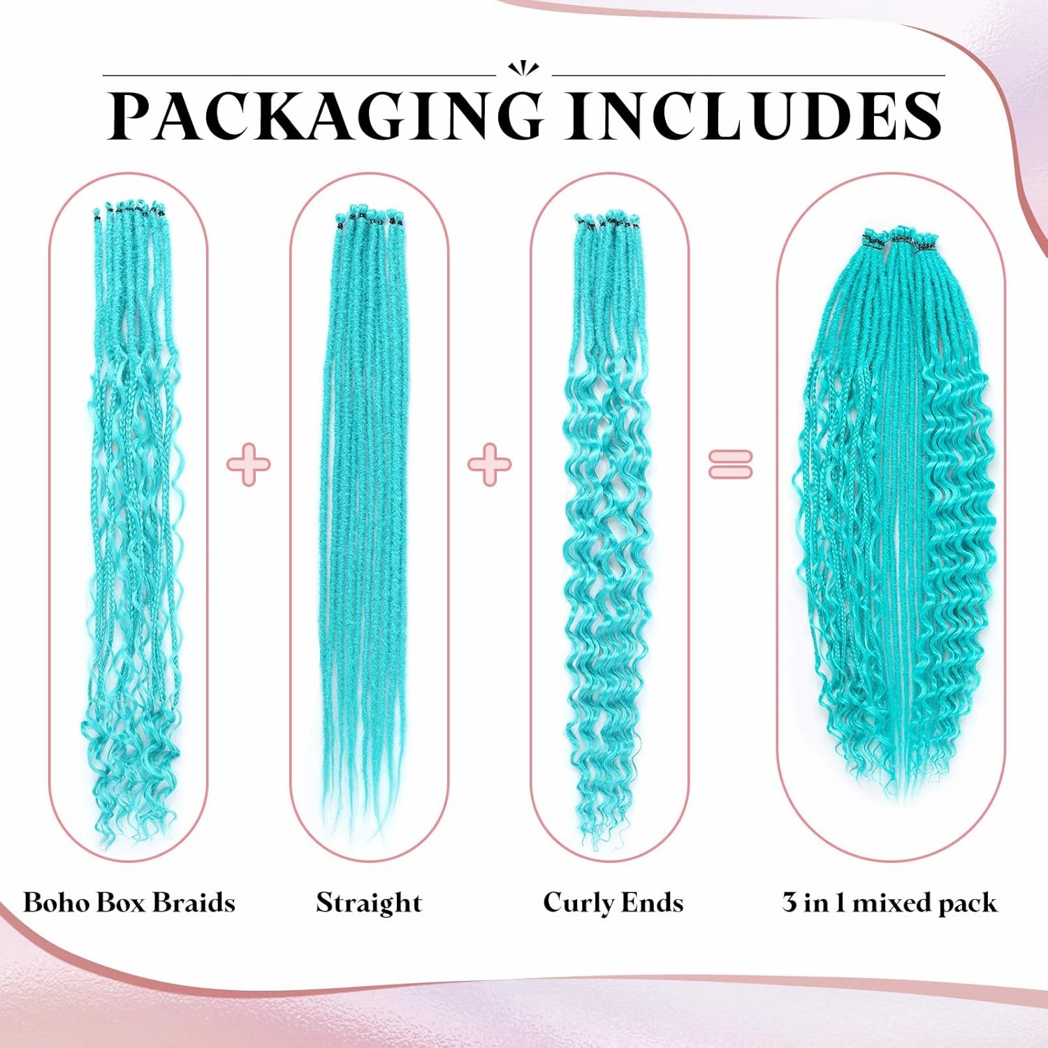 Ocean Green Dreadlock Extensions,30 Strands 24 Inch Single Ended 3 Styles(Straight&Curly&Boho Mixed) In 1 Set Dreadlocks Extension, Soft Synthetic SE Dreads Braid Locs for Women(3 in 1 set,Green#)