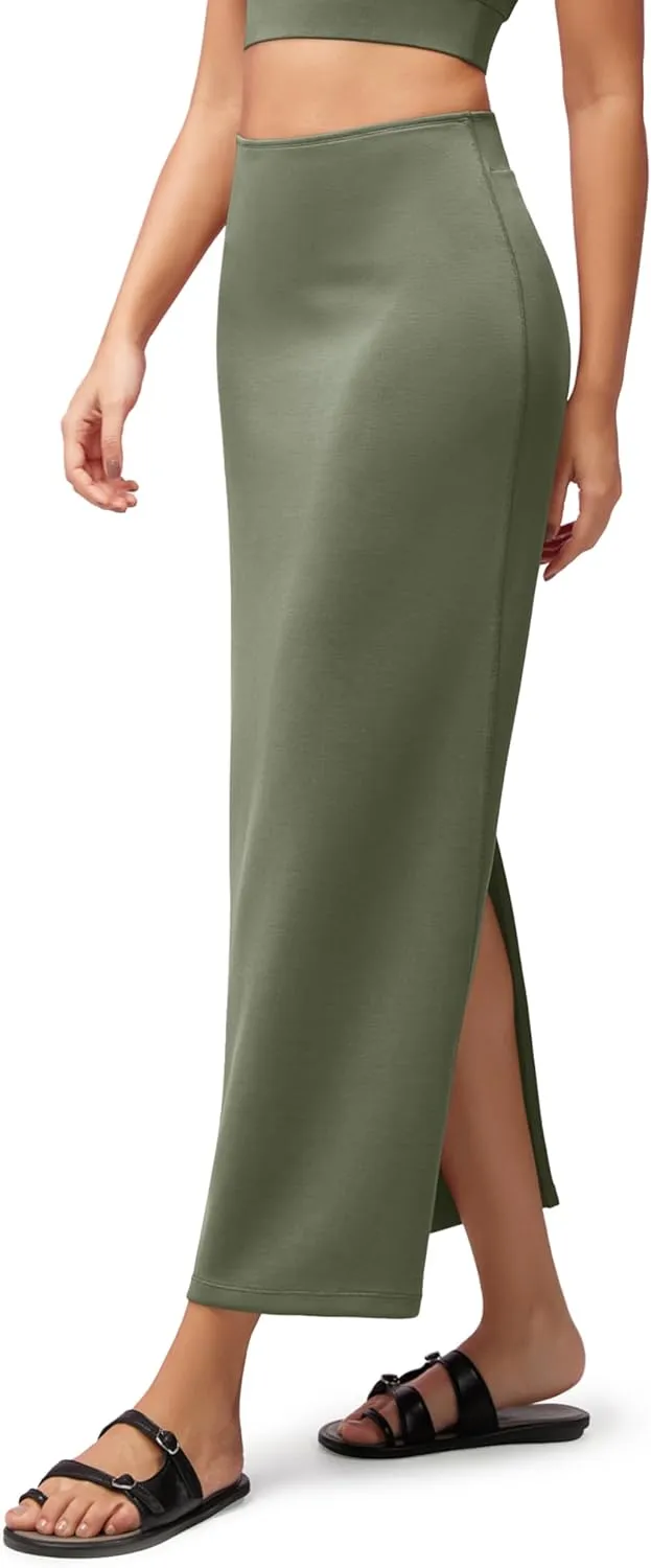 ODODOS Modal Soft Maxi Skirt for Women, Back Slit High Waist Casual Long Pencil Skirts
