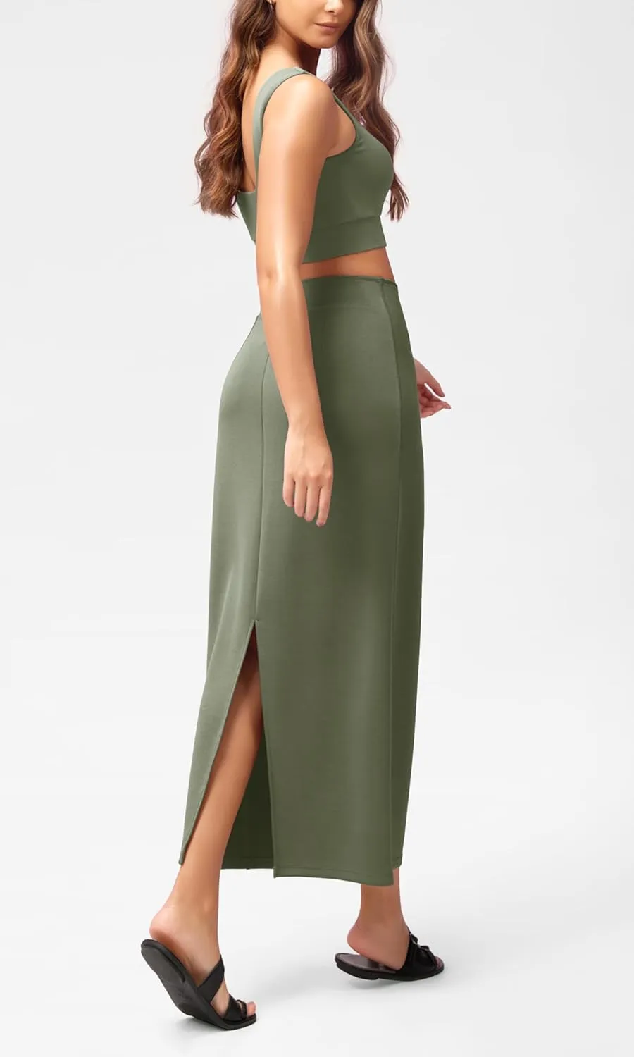 ODODOS Modal Soft Maxi Skirt for Women, Back Slit High Waist Casual Long Pencil Skirts