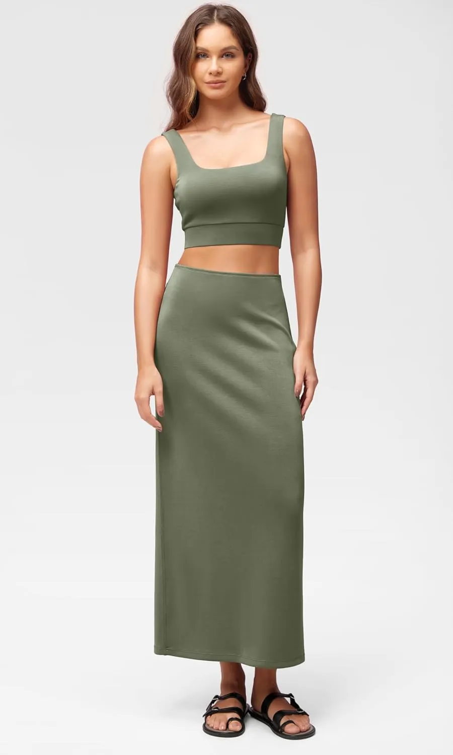 ODODOS Modal Soft Maxi Skirt for Women, Back Slit High Waist Casual Long Pencil Skirts