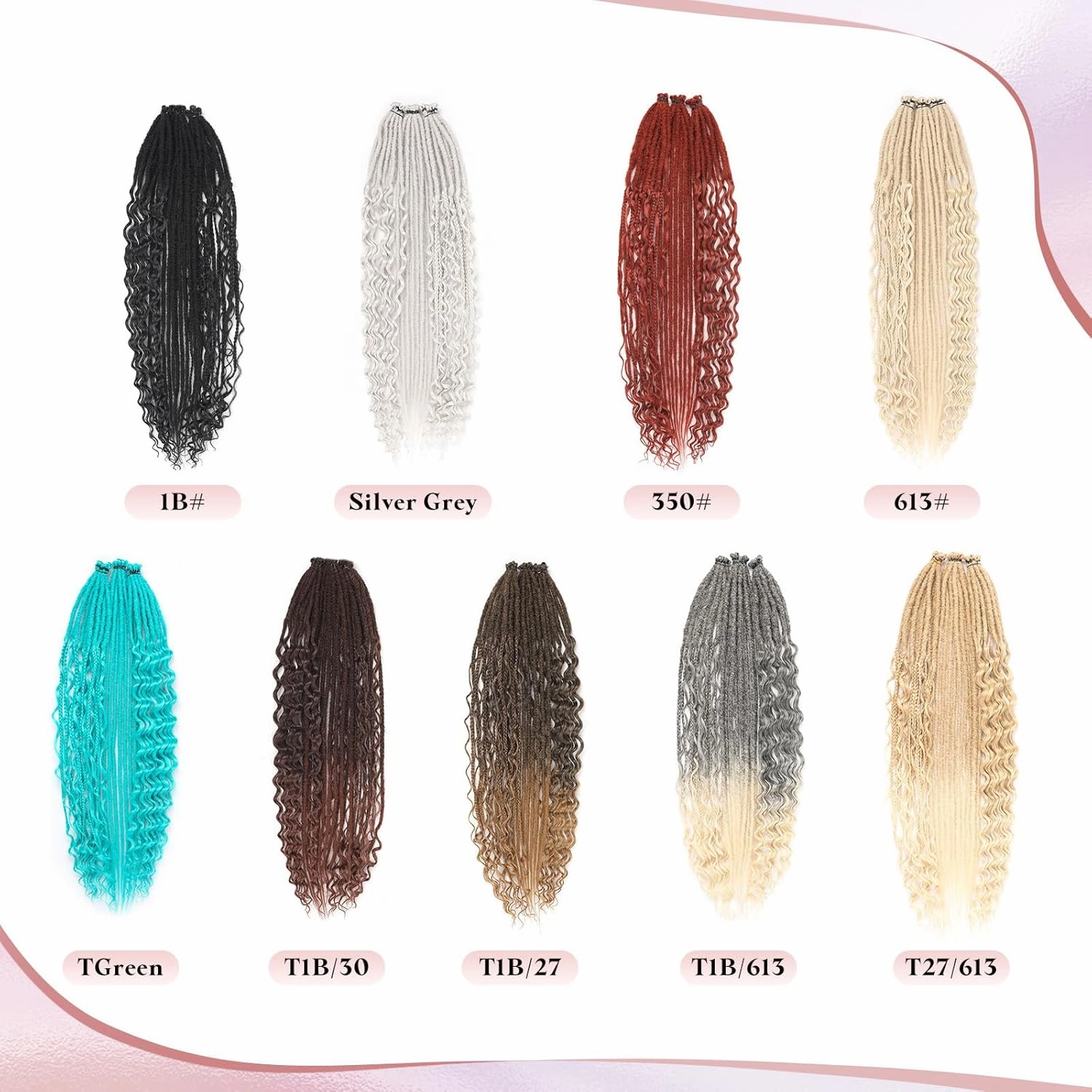 Ombre Honey Dreadlock Extensions,30 Strands 24 Inch Single Ended 3 Styles(Straight&Curly&Boho Mixed) In 1 Set Dreadlocks Extension, Soft Synthetic SE Dreads Braid Locs for Women(3 in 1 set,1B/27#)