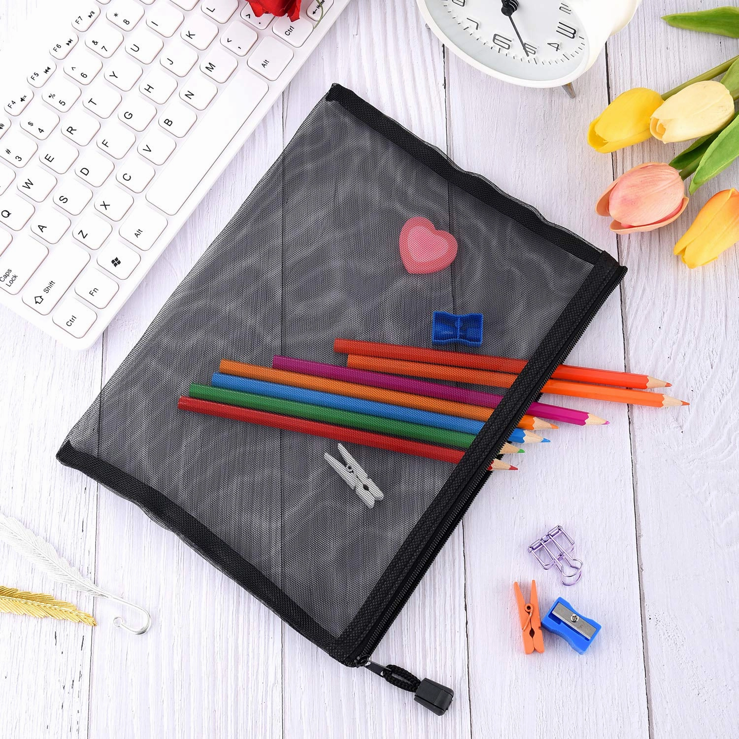 Outus 15 Pieces Mesh Bags Mesh Zipper Pouch Makeup Bags Cosmetic Travel Organizer Pouch Pencil Case(9.5 x 7.1 Inches,Black)