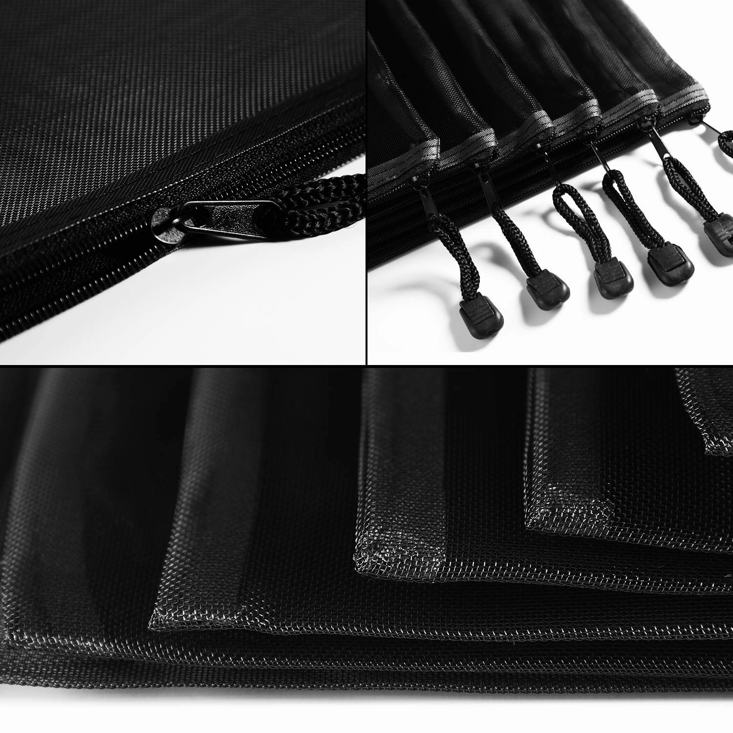 Outus 15 Pieces Mesh Bags Mesh Zipper Pouch Makeup Bags Cosmetic Travel Organizer Pouch Pencil Case(9.5 x 7.1 Inches,Black)