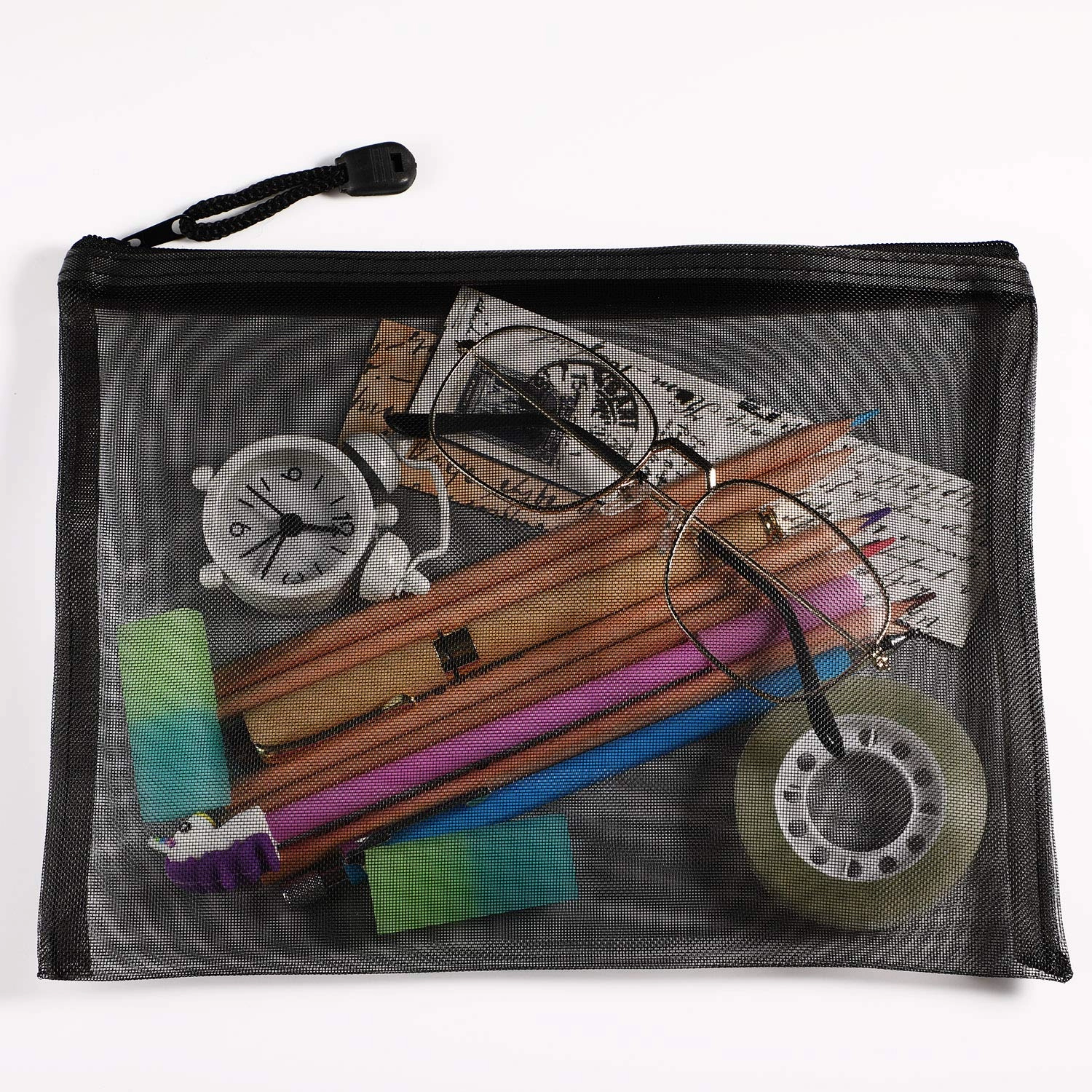 Outus 15 Pieces Mesh Bags Mesh Zipper Pouch Makeup Bags Cosmetic Travel Organizer Pouch Pencil Case(9.5 x 7.1 Inches,Black)