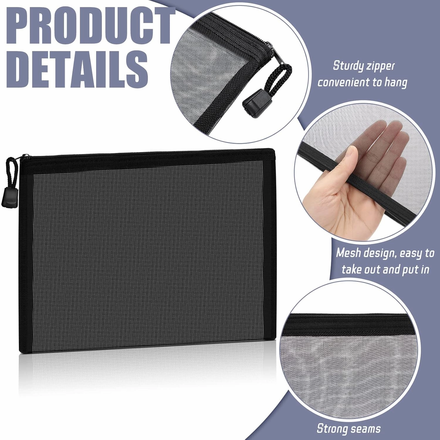 Outus 15 Pieces Mesh Bags Mesh Zipper Pouch Makeup Bags Cosmetic Travel Organizer Pouch Pencil Case(9.84 x 7.09 Inches,Black, Gray, White)