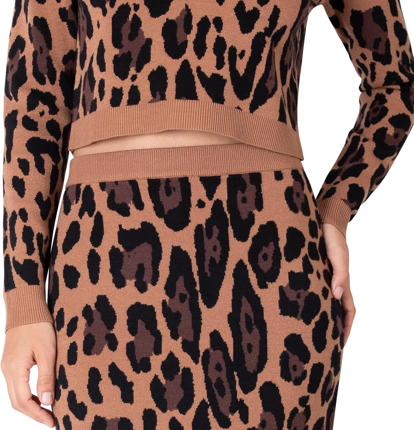 Paris Hilton Women's Mock Neck Sweater and Sweater Pencil Skirt Outfit Y2K Set, Leopard Animal Print