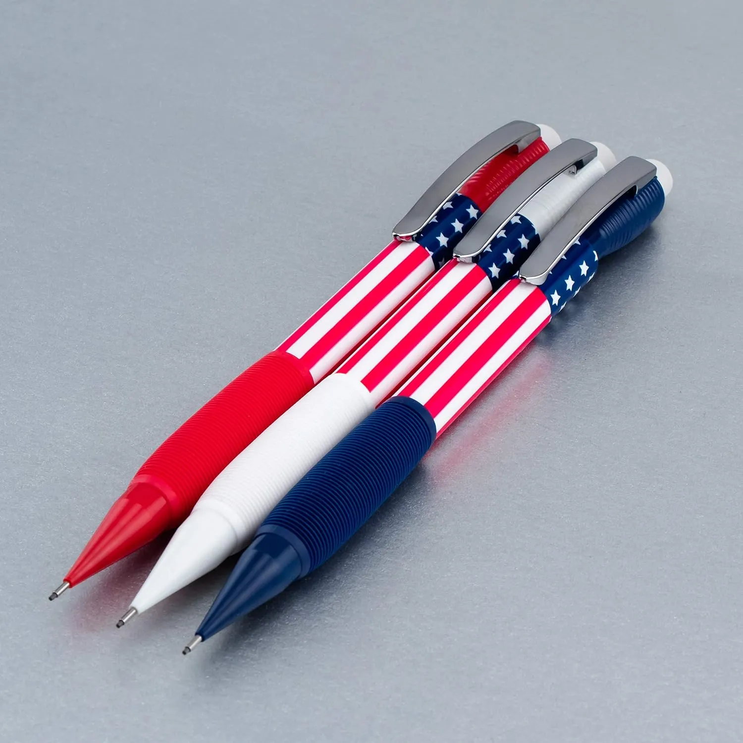 Pentel Icy Mechanical Pencil, (0.7mm) Medium Line, Flag Barrel, Assorted Grips (B/C/W) Clear Dozen Box