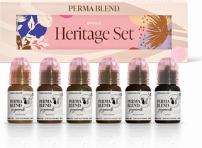 Perma Blend Heritage Eyebrow Tattoo Ink Pigment Set of 6, Professional Brow Tattoo Microblading Supplies, Toffee, Rose, Magnolia, Willow, Hazel Brown, Moonflower, and Dahlia, 0.5 oz Bottles