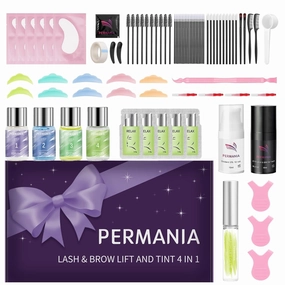 PERMANIA Lash Lift Kit, Salon Grade Supplies for Eyelash Lift and Brow Lamination Black Color 4 in 1 Fast Quick Curling & Coloring 10 ml Natural Result Hair Color Developers