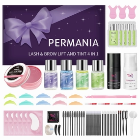 PERMANIA Lash Perm and Black Kit,Salon Grade Supplies for Eyelash Lift and Brow Lamination Black Ti-nt with Lash Lift Balm 4 IN 1 Fast Quick Curling & Coloring Natural Result Hair Color Developers