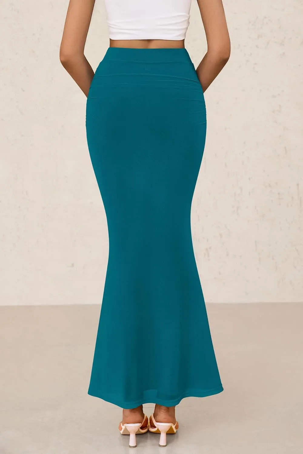 PRETTYGARDEN Women Fitted Mesh Mermaid Skirt 2025 Spring Summer Casual High Waisted Ruched Maxi Long Bodycon Going Out Skirts