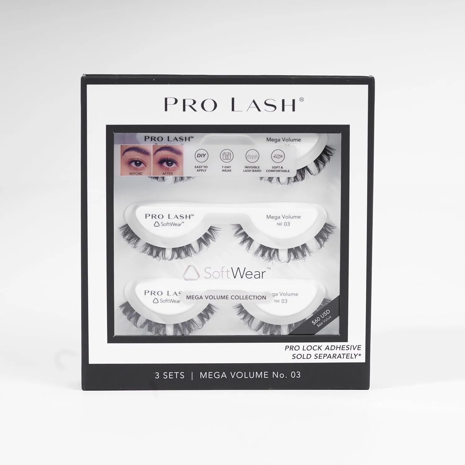 Pro Lash SoftWear Professionally Styled Lash Clusters - Seamless, Lightweight Lashes - 7-Day Cluster Eyelash Extensions - Waterproof Lashes Clusters - 3 Sets - Mega Volume No. 03 Black