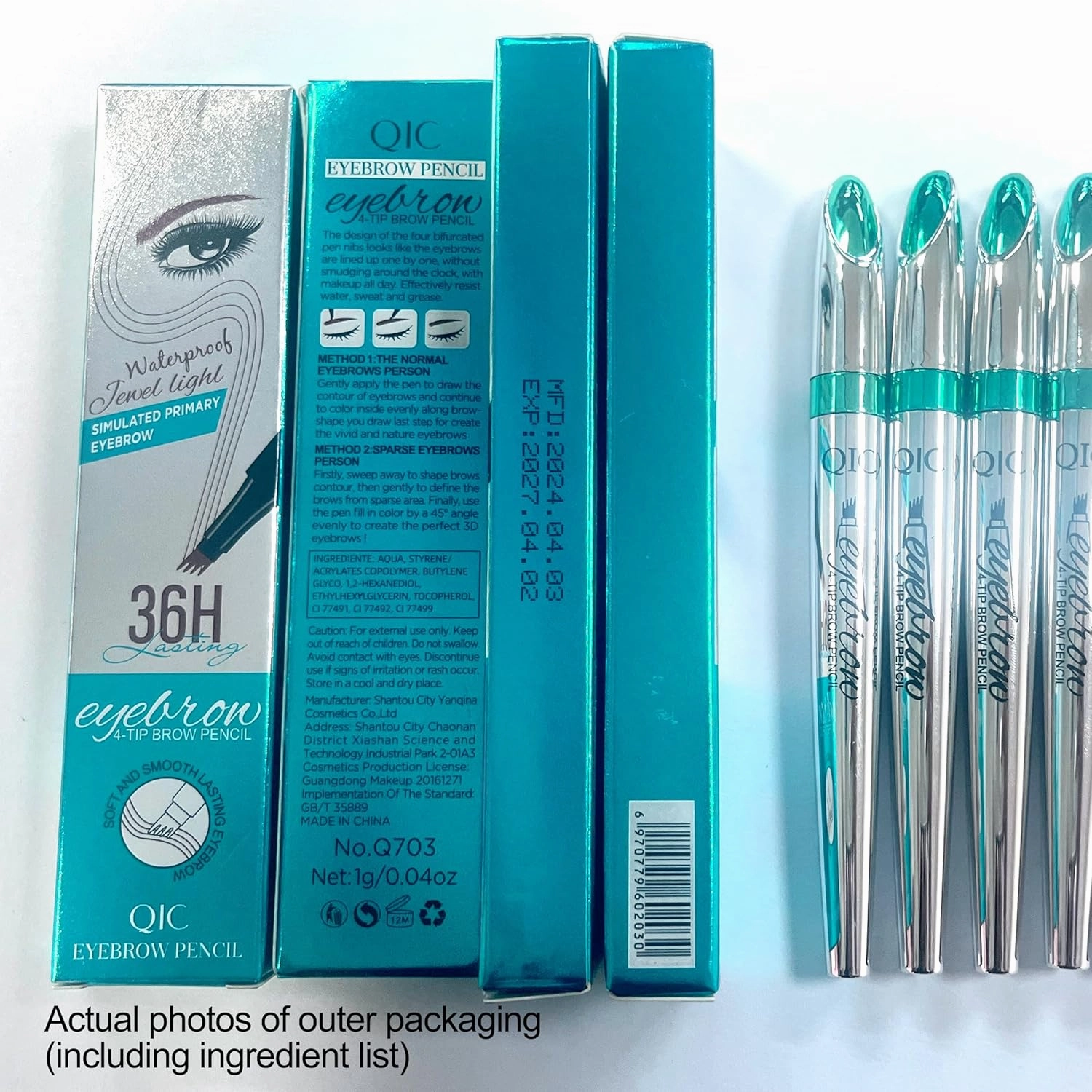 Q703 Waterproof Precision Eyebrow Stylus Pen for Natural, Lasting Brows, 4-Tip (3#Red Brown)