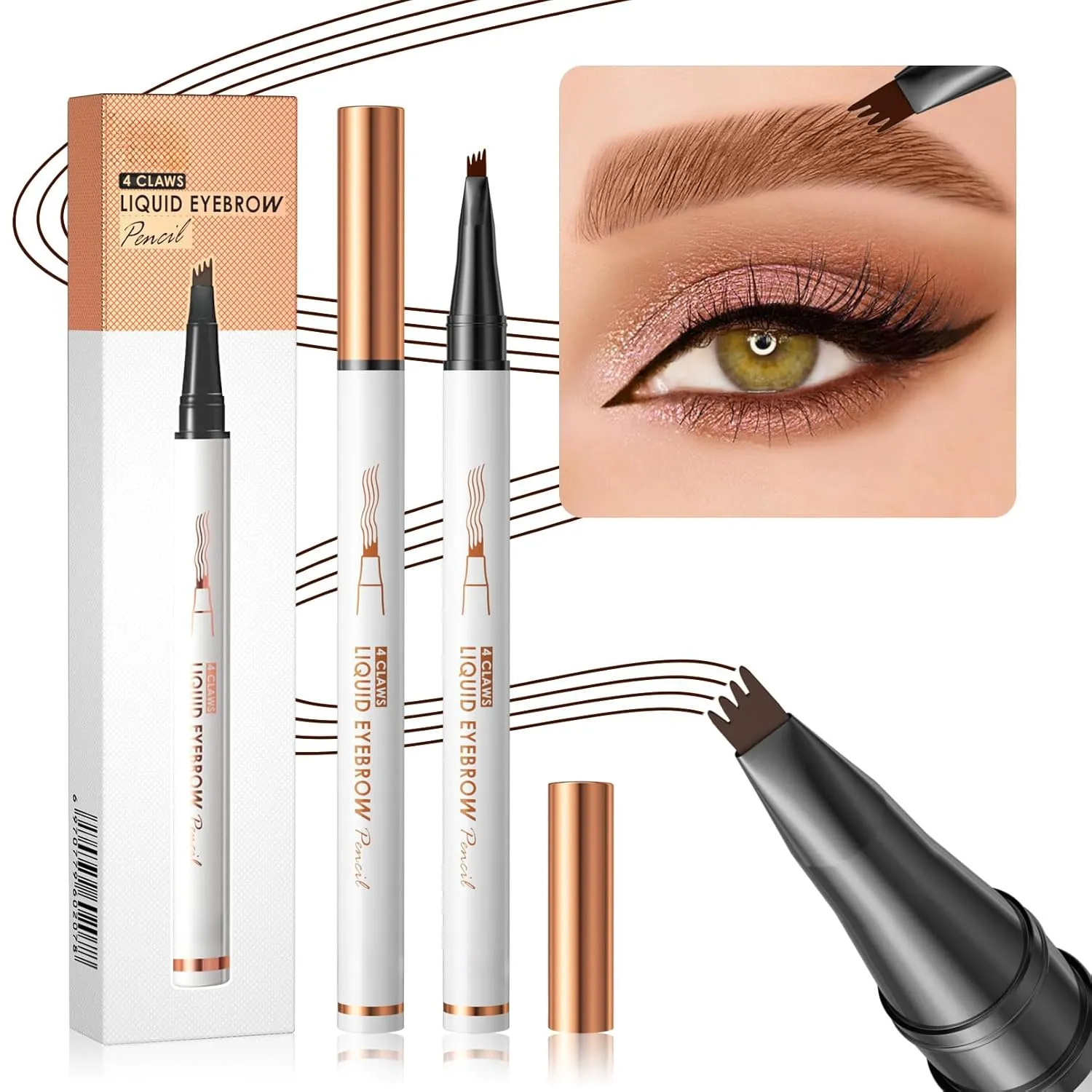 Q707 4 Tipped Precise Brow Pen – Long-Lasting Waterproof Eyebrow Pencil for Natural, Defined Brows – Easy to Use, Suitable for All Skill Levels (2#Dark Coffee)