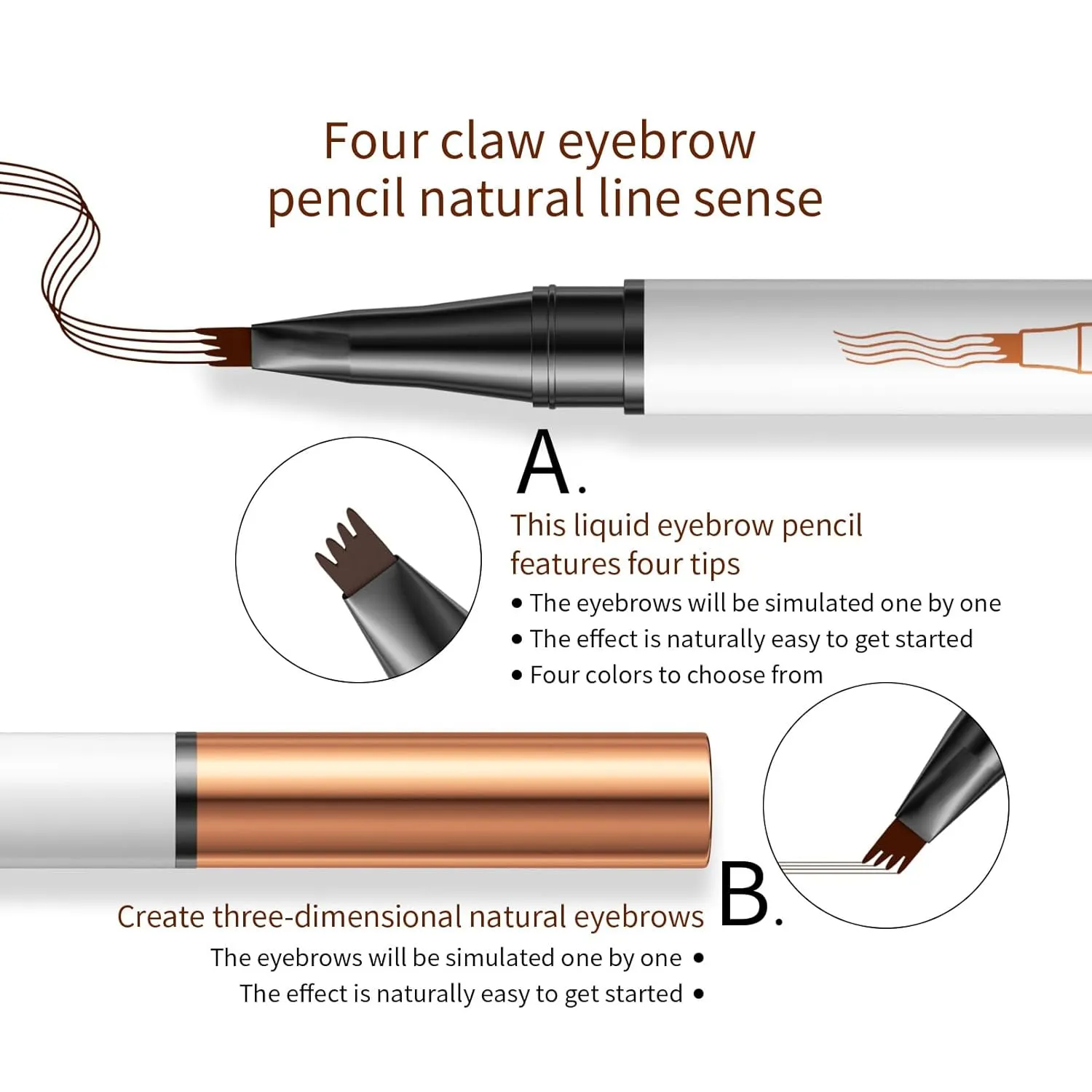 Q707 4 Tipped Precise Brow Pen – Long-Lasting Waterproof Eyebrow Pencil for Natural, Defined Brows – Easy to Use, Suitable for All Skill Levels (2#Dark Coffee)