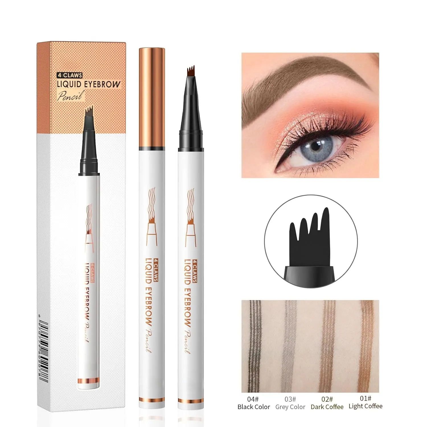 Q707 4 Tipped Precise Brow Pen – Long-Lasting Waterproof Eyebrow Pencil for Natural, Defined Brows – Easy to Use, Suitable for All Skill Levels (2#Dark Coffee)