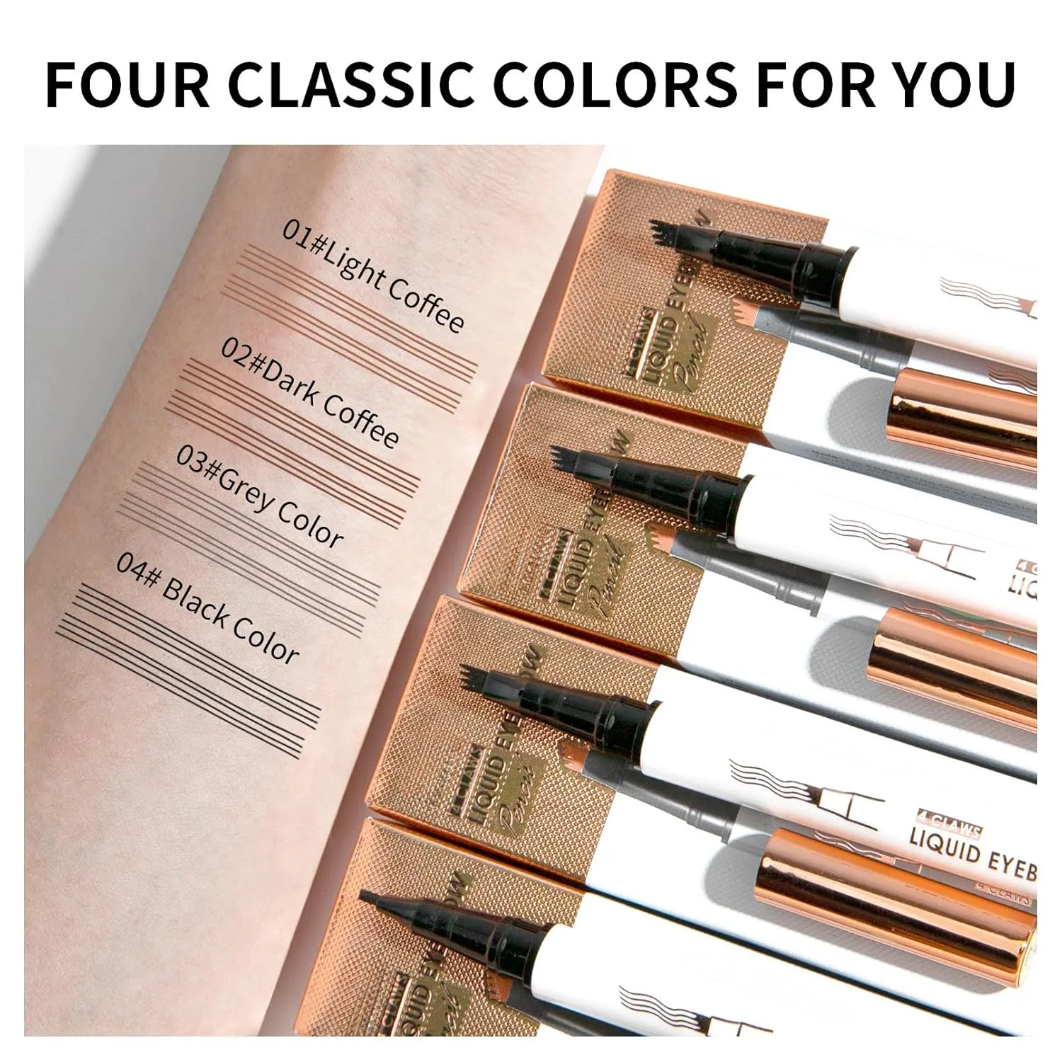 Q707 4 Tipped Precise Brow Pen – Long-Lasting Waterproof Eyebrow Pencil for Natural, Defined Brows – Easy to Use, Suitable for All Skill Levels (2#Dark Coffee)