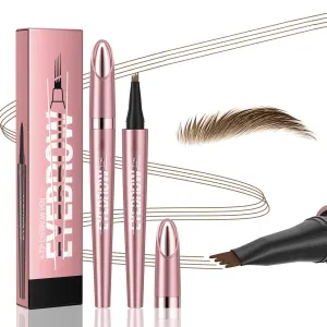 Q708 3D Microblading Eyebrow Pencil, Waterproof, 4-Tipped, Long-Lasting, Micro-Fork Applicator for Natural Brows, All Skin Tones (1#Light Brown)