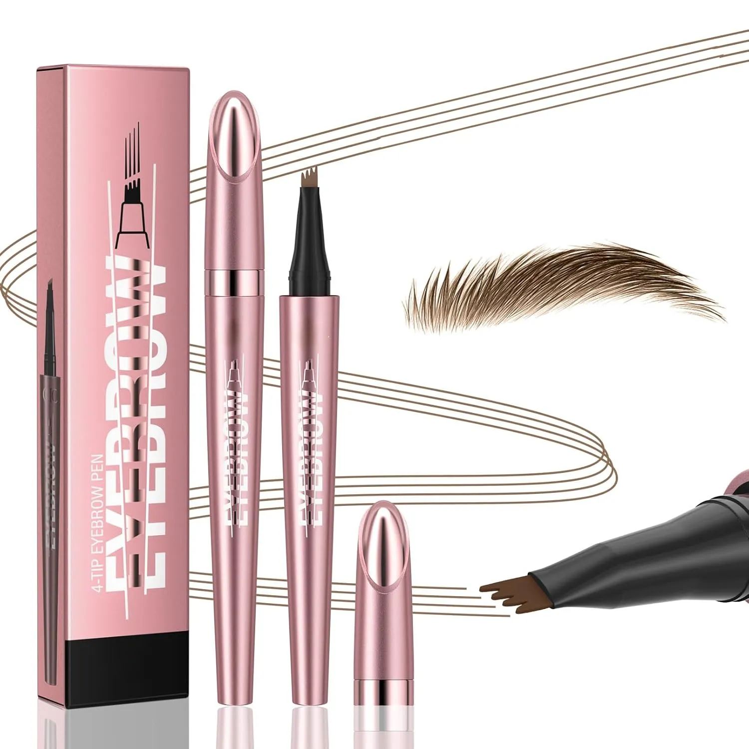 Q708 3D Microblading Eyebrow Pencil, Waterproof, 4-Tipped, Long-Lasting, Micro-Fork Applicator for Natural Brows, All Skin Tones (1#Light Brown)