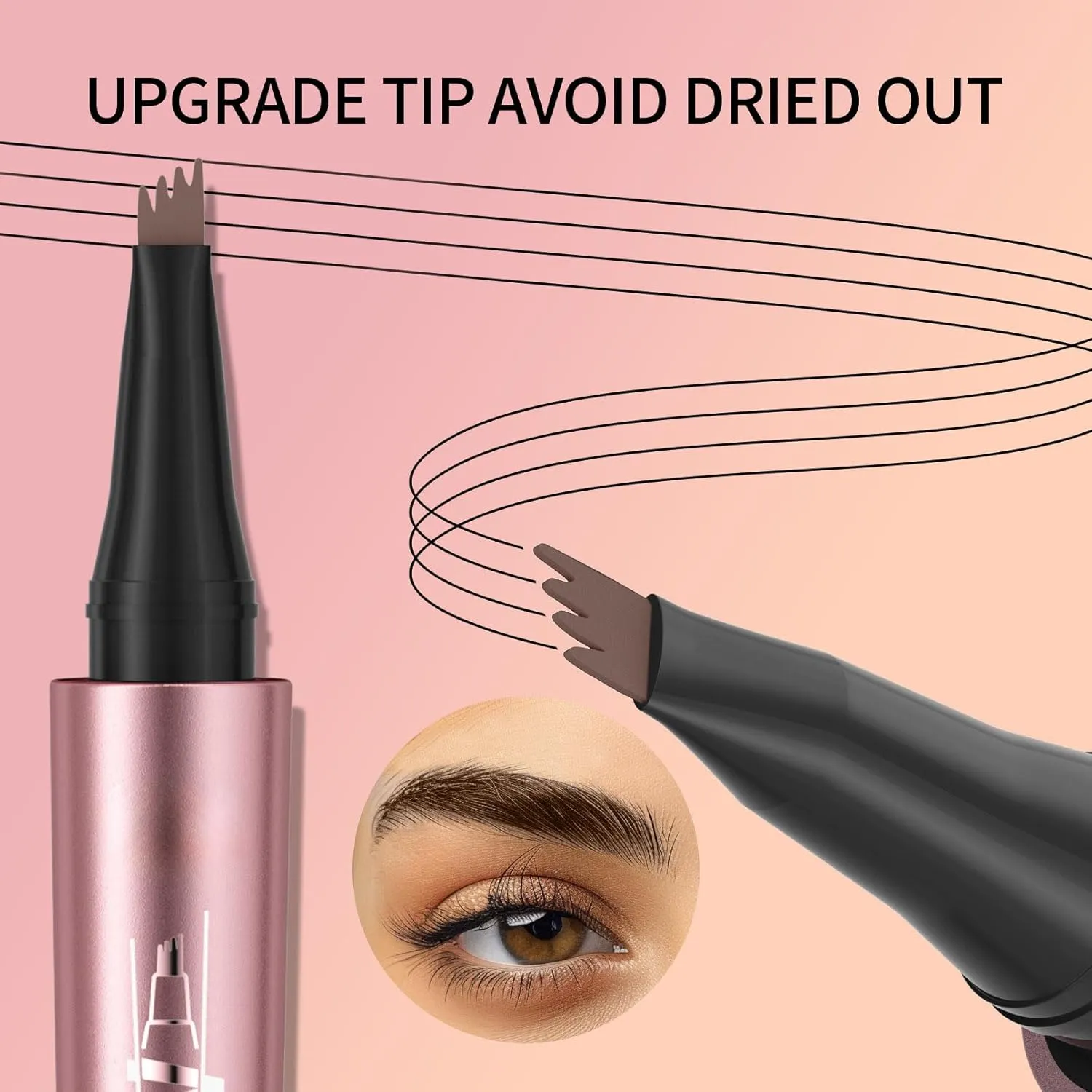 Q708 3D Microblading Eyebrow Pencil, Waterproof, 4-Tipped, Long-Lasting, Micro-Fork Applicator for Natural Brows, All Skin Tones (1#Light Brown)