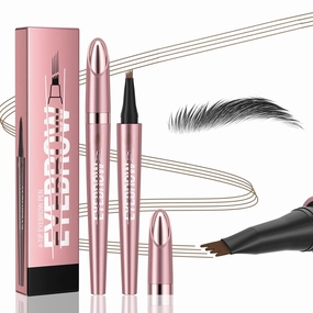 Q708 3D Microblading Eyebrow Pencil, Waterproof, 4-Tipped, Long-Lasting, Micro-Fork Applicator for Natural Brows, All Skin Tones(6#Black Brown)