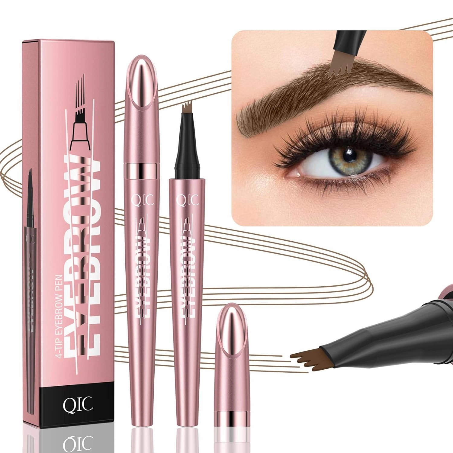 Q708 3D Microblading Eyebrow Pencil, Waterproof, 4-Tipped, Long-Lasting, Micro-Fork Applicator for Natural Brows, All Skin Tones(6#Black Brown)
