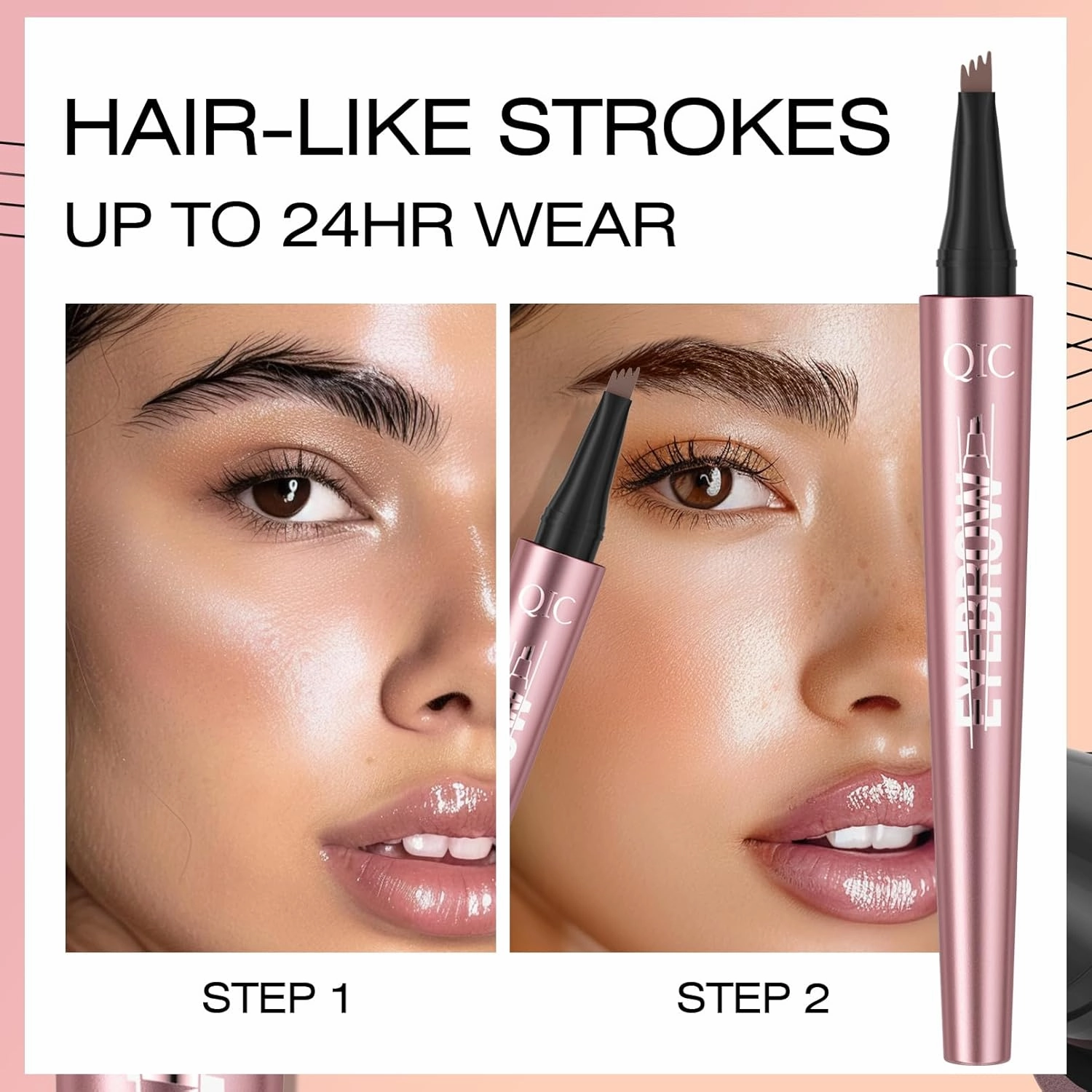 Q708 3D Microblading Eyebrow Pencil, Waterproof, 4-Tipped, Long-Lasting, Micro-Fork Applicator for Natural Brows, All Skin Tones(6#Black Brown)
