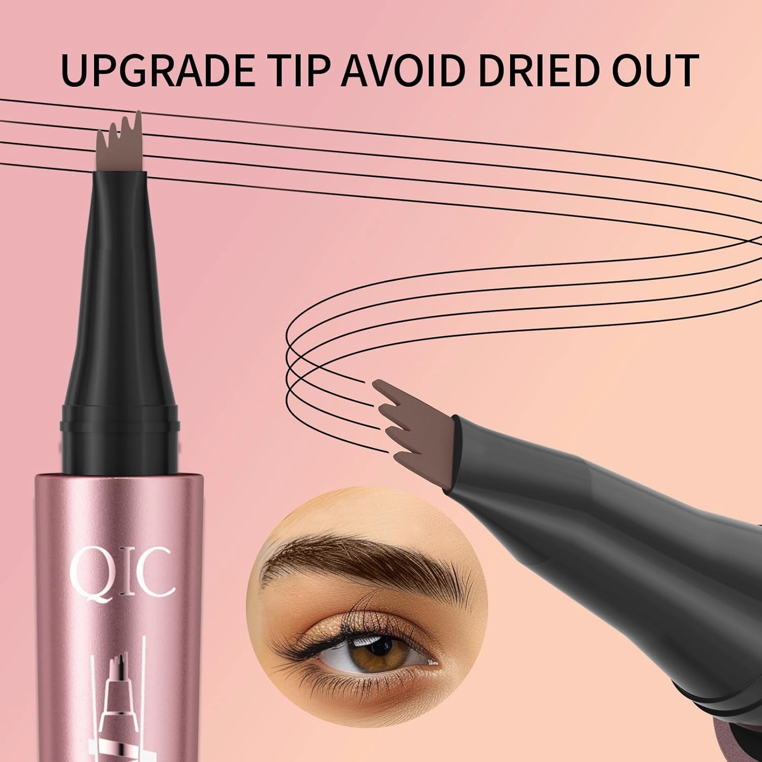 Q708 3D Microblading Eyebrow Pencil, Waterproof, 4-Tipped, Long-Lasting, Micro-Fork Applicator for Natural Brows, All Skin Tones(6#Black Brown)