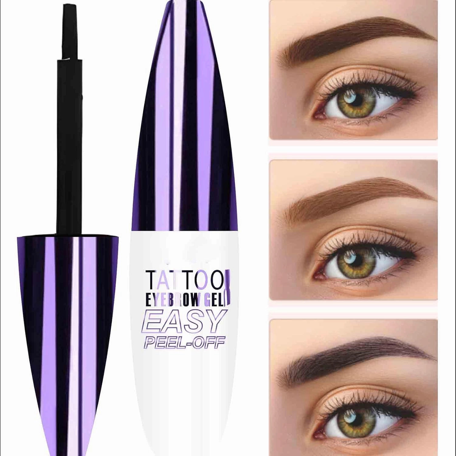 Qiciy Tattoo Eyebrow Gel Easy Peel Off, Easy Peel Offeasy Peel Off Eyebrow Gel, Long-Lasting & Waterproof Brow Tint for Women Create Fuller & Defined Brows Makeup with Eyebrow Stencils (Black *2)