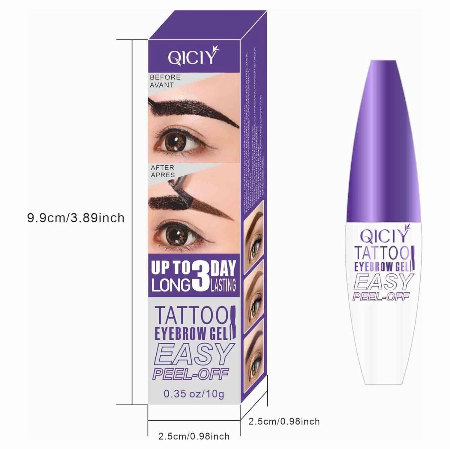 Qiciy Tattoo Eyebrow Gel Easy Peel Off, Easy Peel Offeasy Peel Off Eyebrow Gel, Long-Lasting & Waterproof Brow Tint for Women Create Fuller & Defined Brows Makeup with Eyebrow Stencils (Black *2)