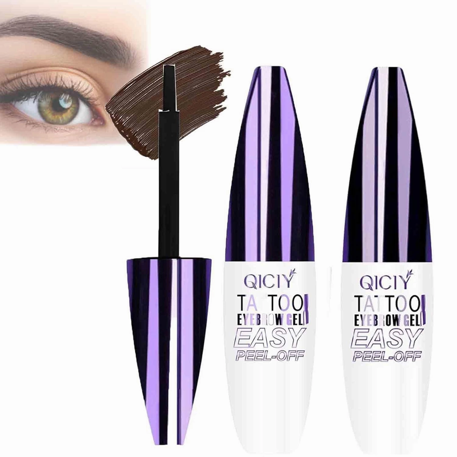 Qiciy Tattoo Eyebrow Gel Easy Peel Off, Easy Peel Offeasy Peel Off Eyebrow Gel, Long-Lasting & Waterproof Brow Tint for Women Create Fuller & Defined Brows Makeup with Eyebrow Stencils (Black *2)