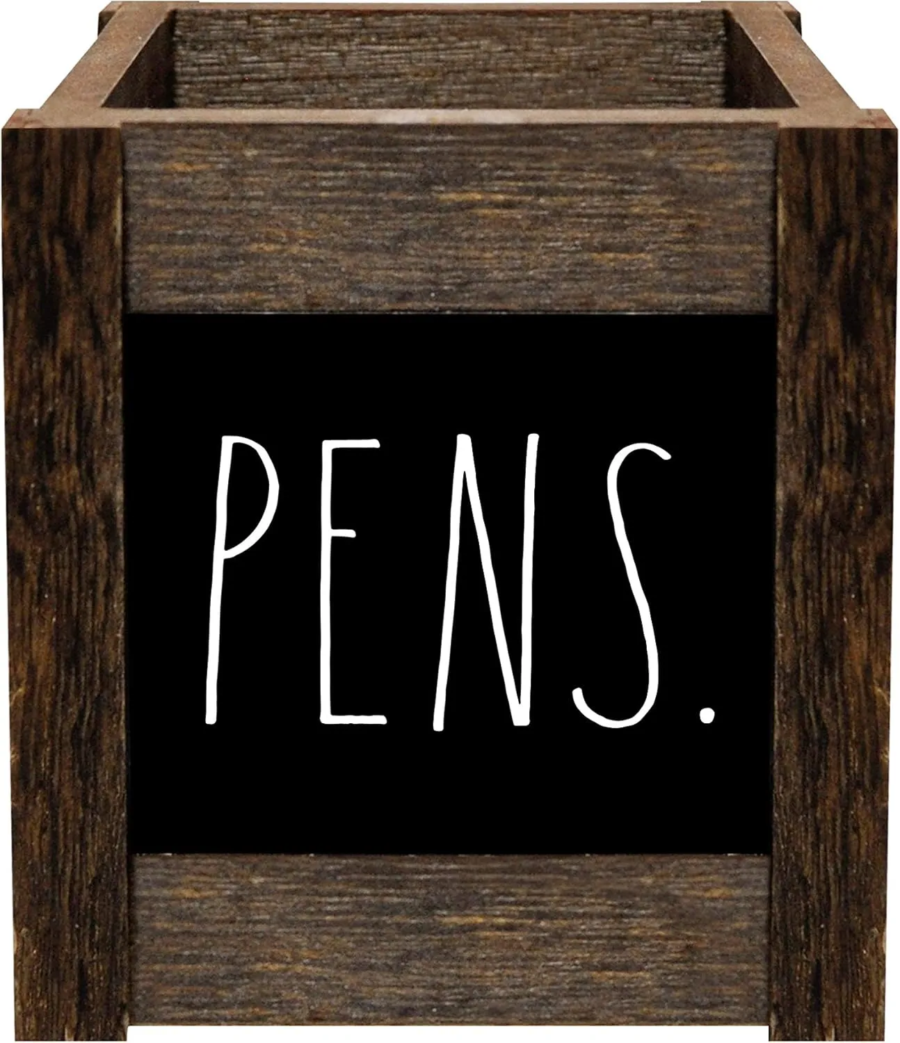 Rae Dunn Pencil Cup - Wooden Pen Holder and Desktop Organizer - Small Rustic Wood Desk Top Caddy for Office Accessories and Supplies - Organization for Home, School, Classroom, Work (Dark Brown)
