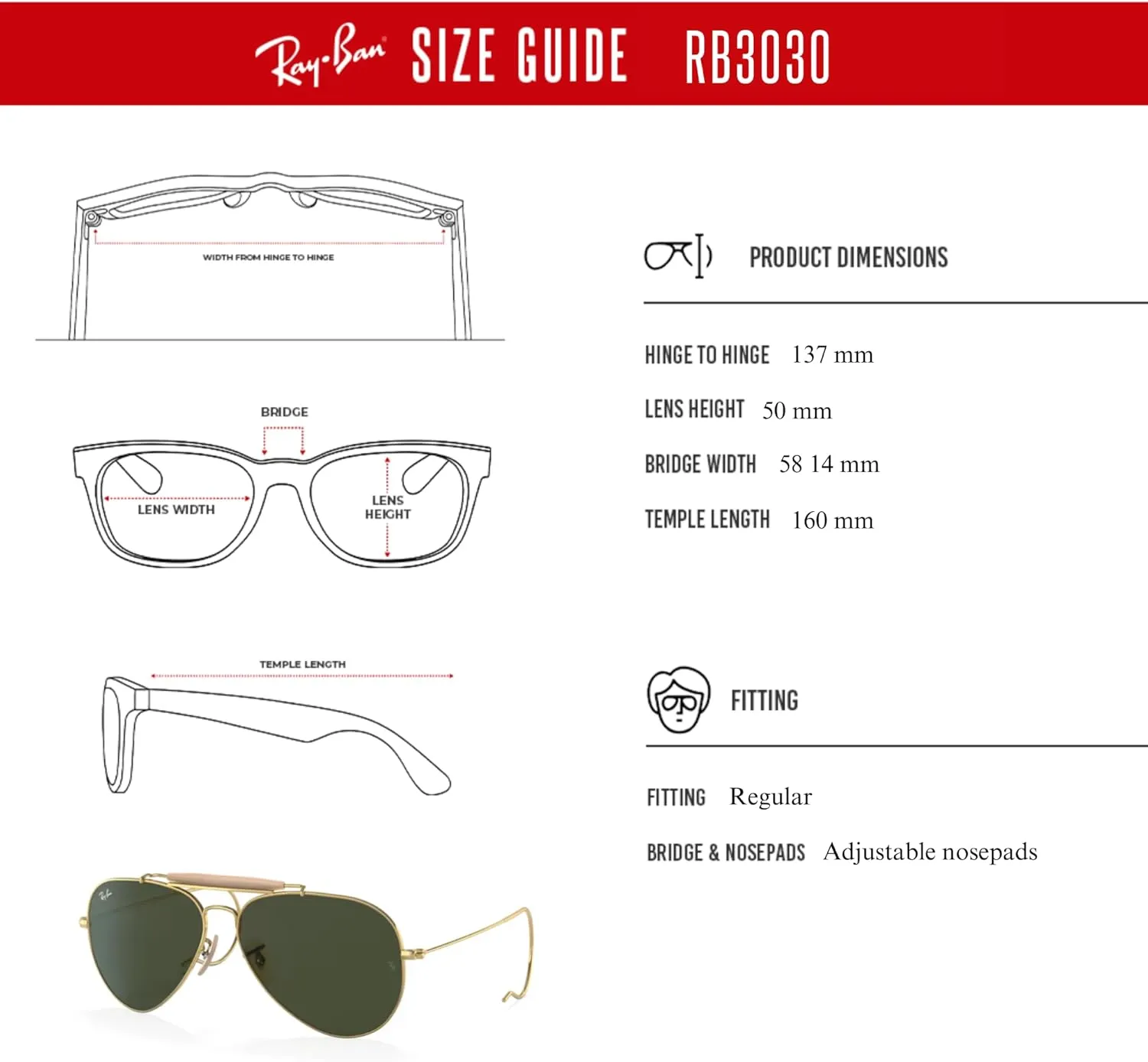Ray-Ban RB3030 OUTDOORSMAN Pilot Sunglasses For Men For Women   BUNDLE with Designer iWear Eyewear Care Kit