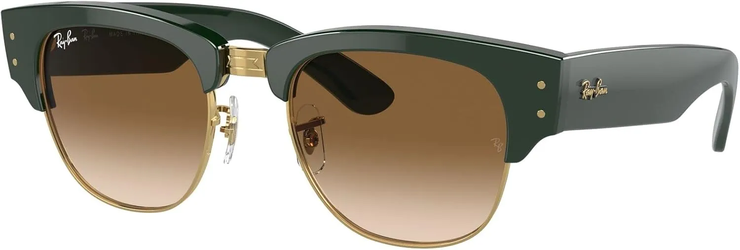 Ray-Ban Unisex Sunglasses Green On Gold Frame, Light Brown Lenses, 53MM