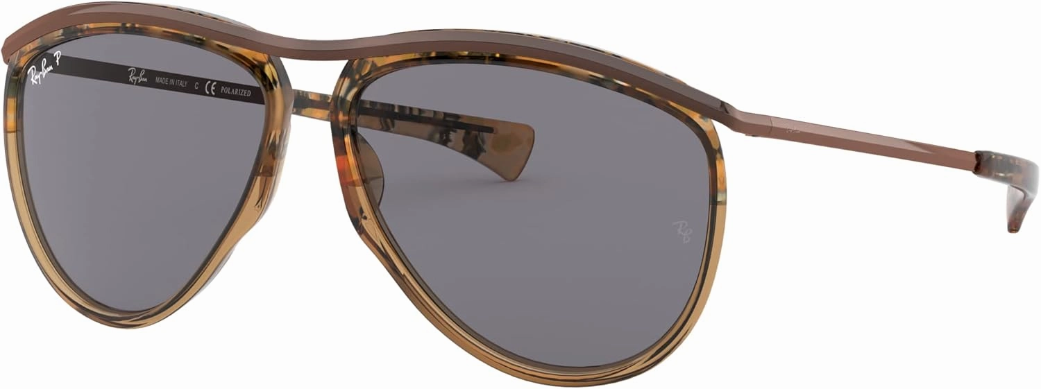 Ray-Ban RB2219 Olympian Aviator Sunglasses, Gradient Havana Brown/Polarized Grey, 59 mm
