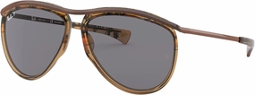 Ray-Ban RB2219 Olympian Aviator Sunglasses, Gradient Havana Brown/Polarized Grey, 59 mm