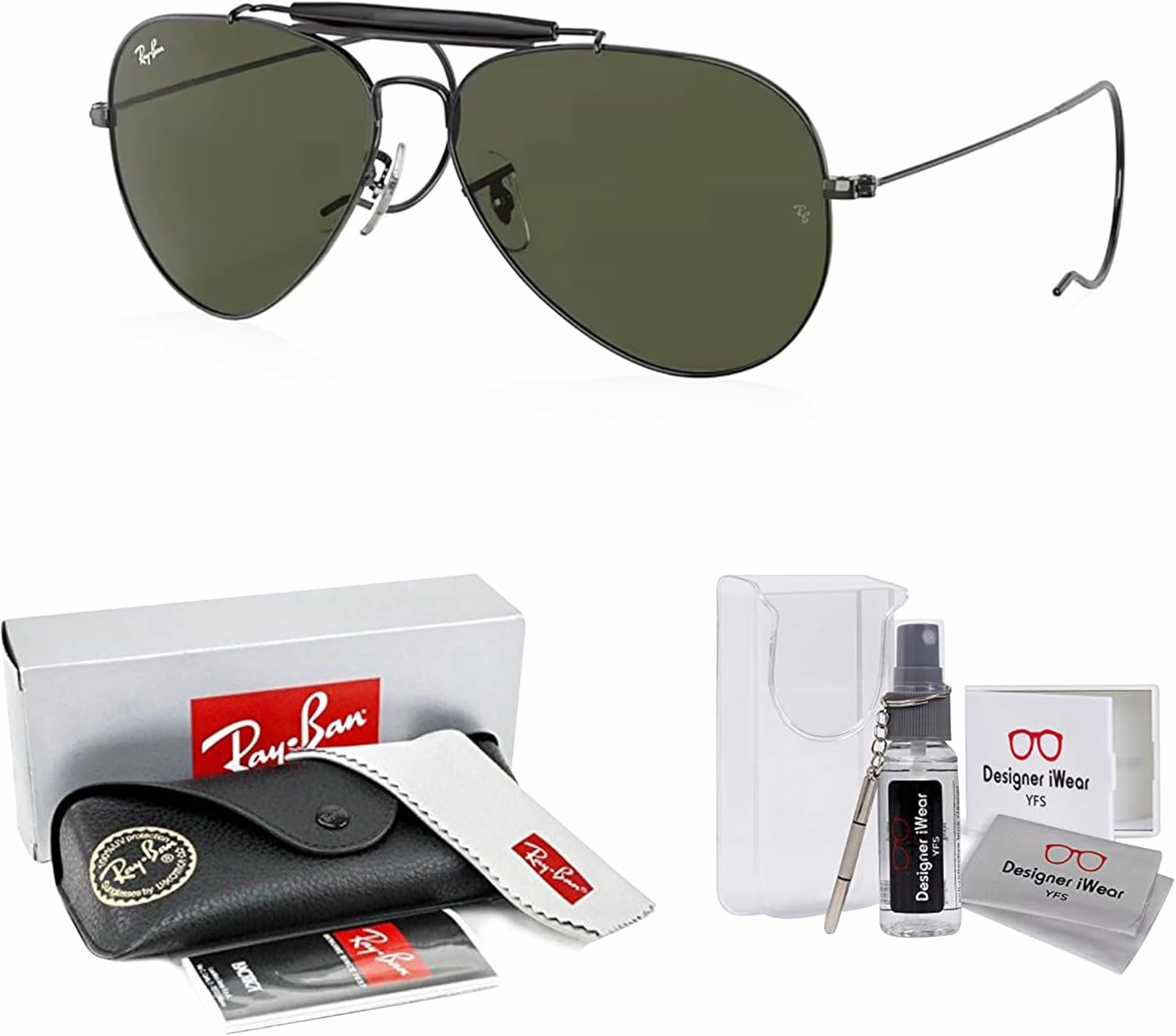 Ray-Ban RB3030 OUTDOORSMAN Pilot Sunglasses For Men For Women   BUNDLE with Designer iWear Eyewear Care Kit