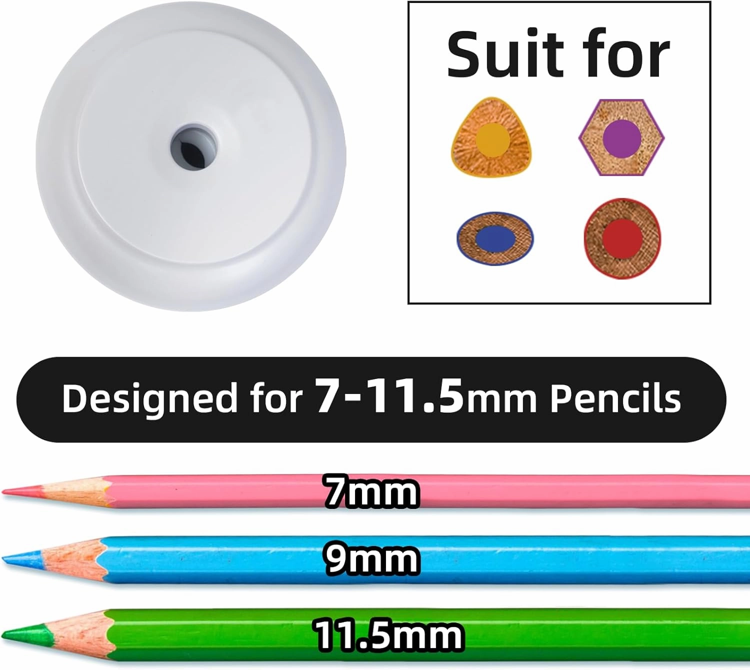 Rechargeable Electric Pencil Sharpener, Fully Automatic Pencil Sharpener for 7-11.5mm Jumbo Pencils, Hands-Free Sharpener for Colored Pencils, Auto in&Out, Adjustable Pencil Nibs, Silver