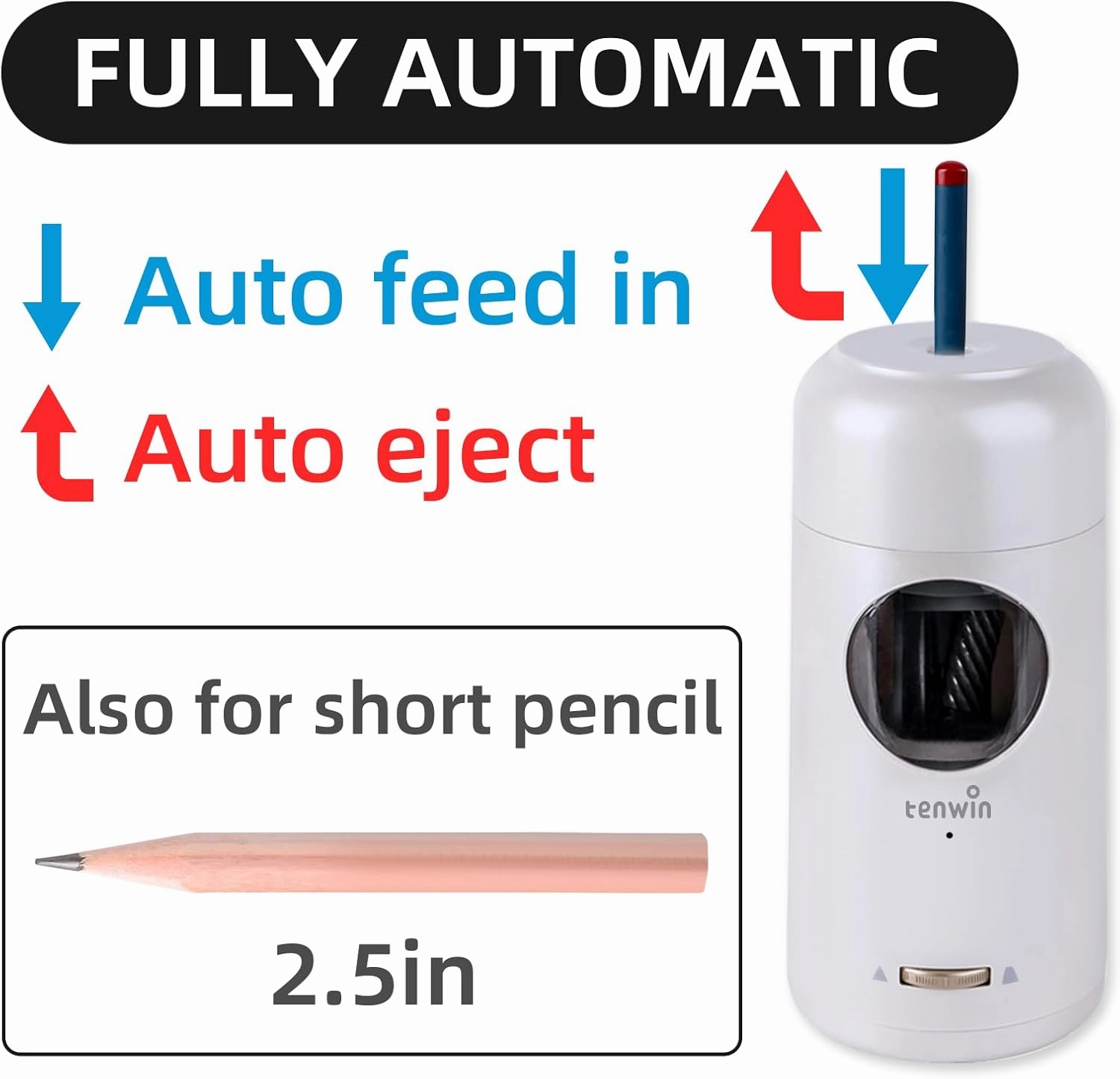 Rechargeable Electric Pencil Sharpener, Fully Automatic Pencil Sharpener for 7-11.5mm Jumbo Pencils, Hands-Free Sharpener for Colored Pencils, Auto in&Out, Adjustable Pencil Nibs, Silver