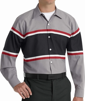 Red Kap Men's Technician Shirt, Grey/Black with Red/White, Medium