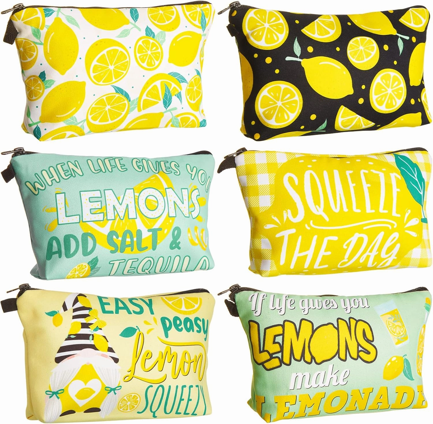 Reginary 6 Pcs Makeup Bags Purse Travel Cosmetic Pouch Waterproof Multifunction Makeup Pouch with Zipper Toiletry Bag Pencil Case Organizer Makeup Accessories for Women Girls Teenagers (Lemon Style)