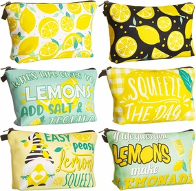 Reginary 6 Pcs Makeup Bags Purse Travel Cosmetic Pouch Waterproof Multifunction Makeup Pouch with Zipper Toiletry Bag Pencil Case Organizer Makeup Accessories for Women Girls Teenagers (Lemon Style)