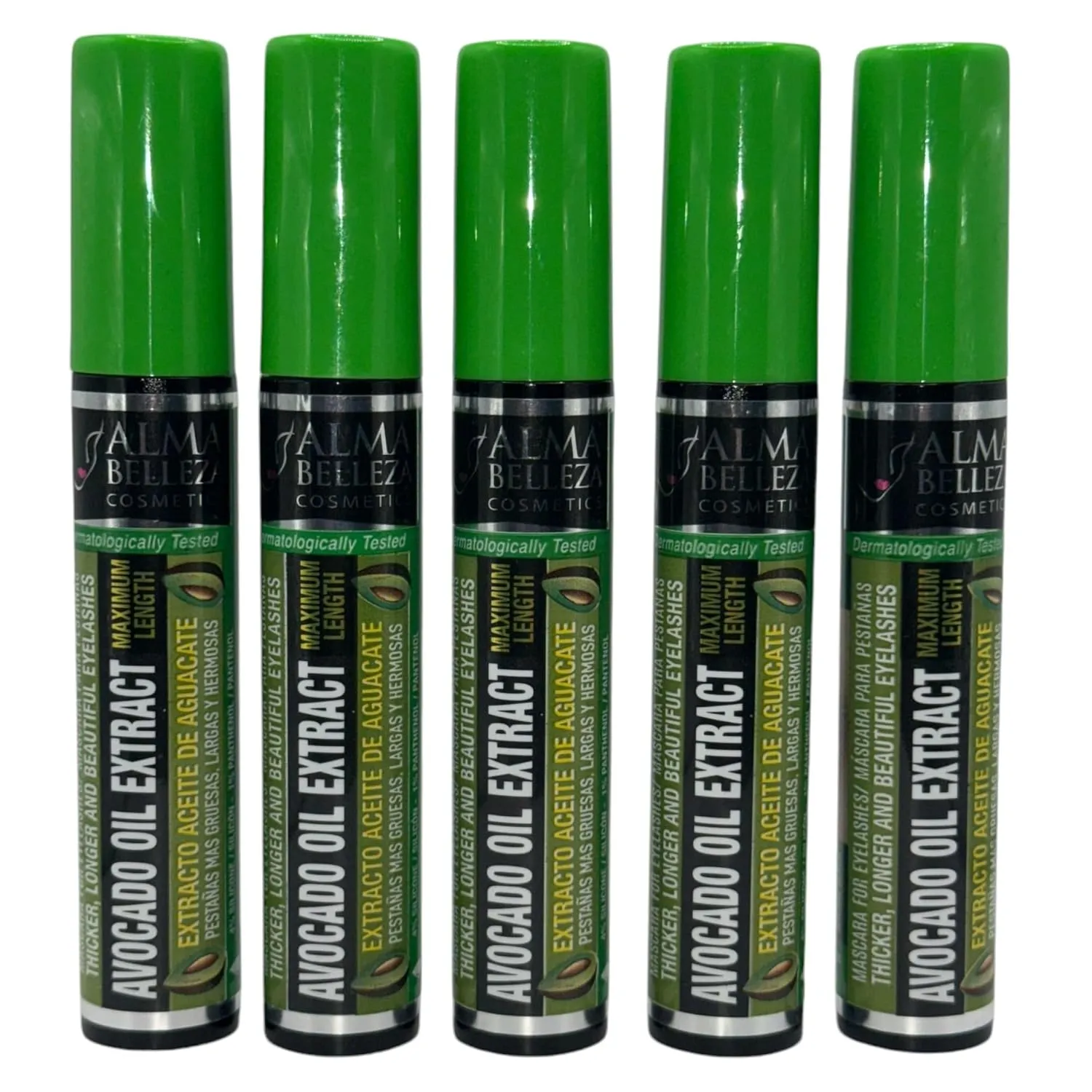 Rímel Aceite de Aguacate 13g (Avocado Oil Extract Mascara) - Maximum Length & Thickness (5 Pack) - Waterproof Intense Black