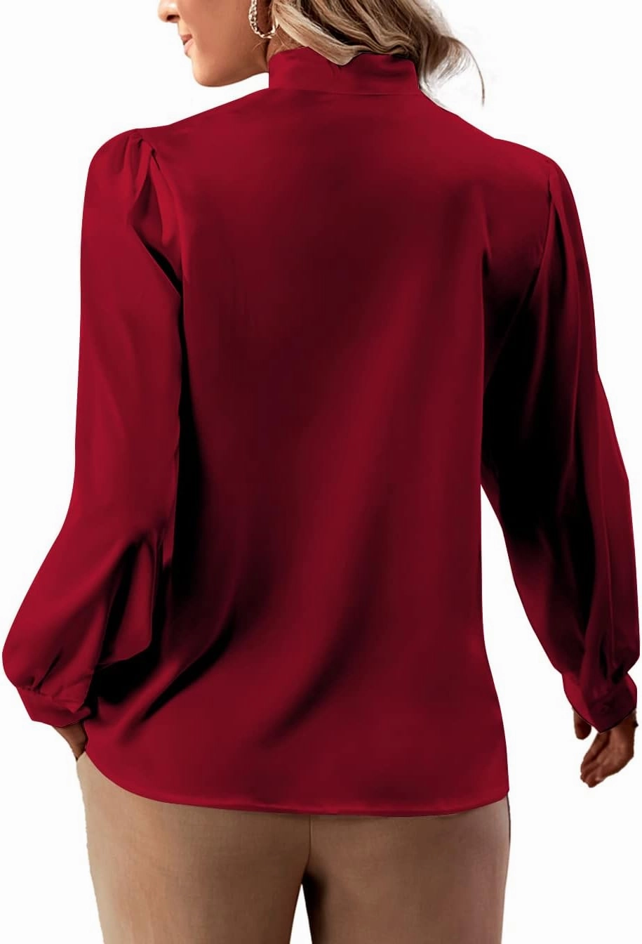 Rooscier Women's Bow Tie Neck Long Sleeve Buttton Cuff Chiffon Elegant Blouse